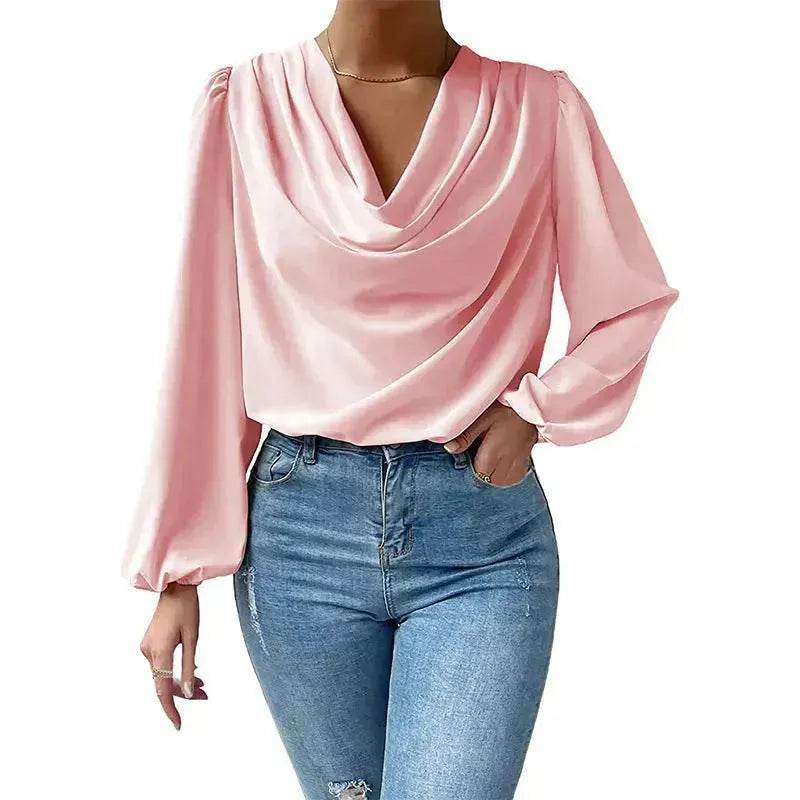 Casual Evening Top for Women Long-sleeved Shirt Loose V-neck chiffon blouse Top women