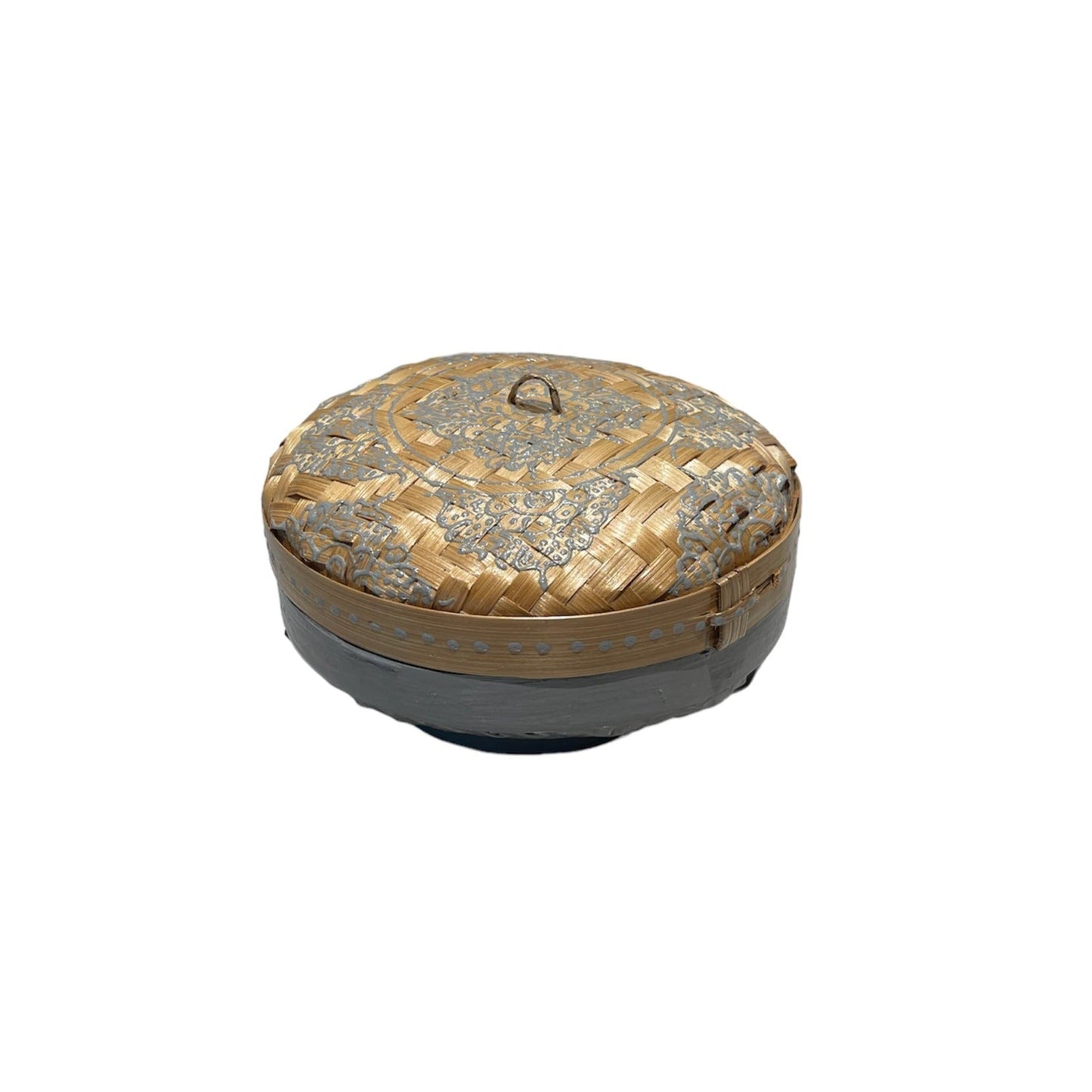 Grey Round Henna Rattan Box