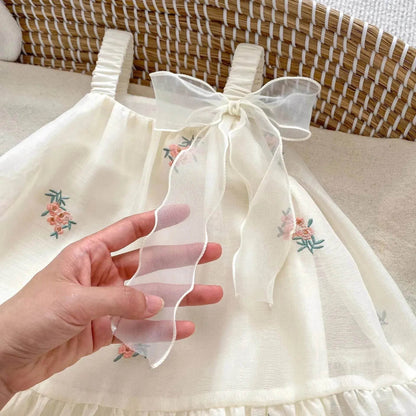Bébé fille nouveau-née Bloomer en maille brodée avec jupe Robe décontractée pour bébé fille