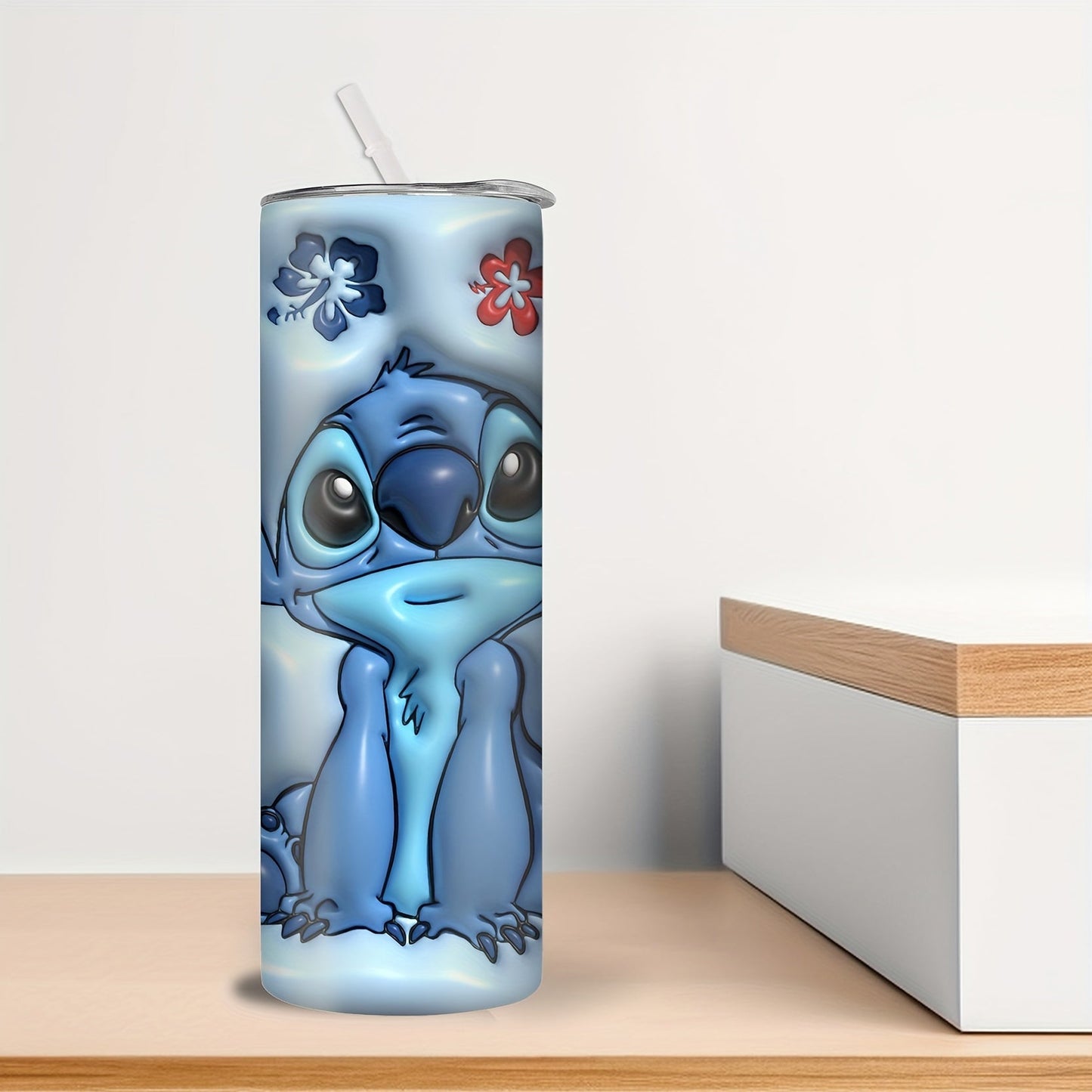 1 pièce, Gobelet Disney Stitch personnalisé avec couvercle, Bouteille d'eau en acier inoxydable de 20 oz, Tasses à eau isothermes droites, Vaisselle d'été et d'hiver, Accessoires de voyage en plein air, Cadeaux personnalisables