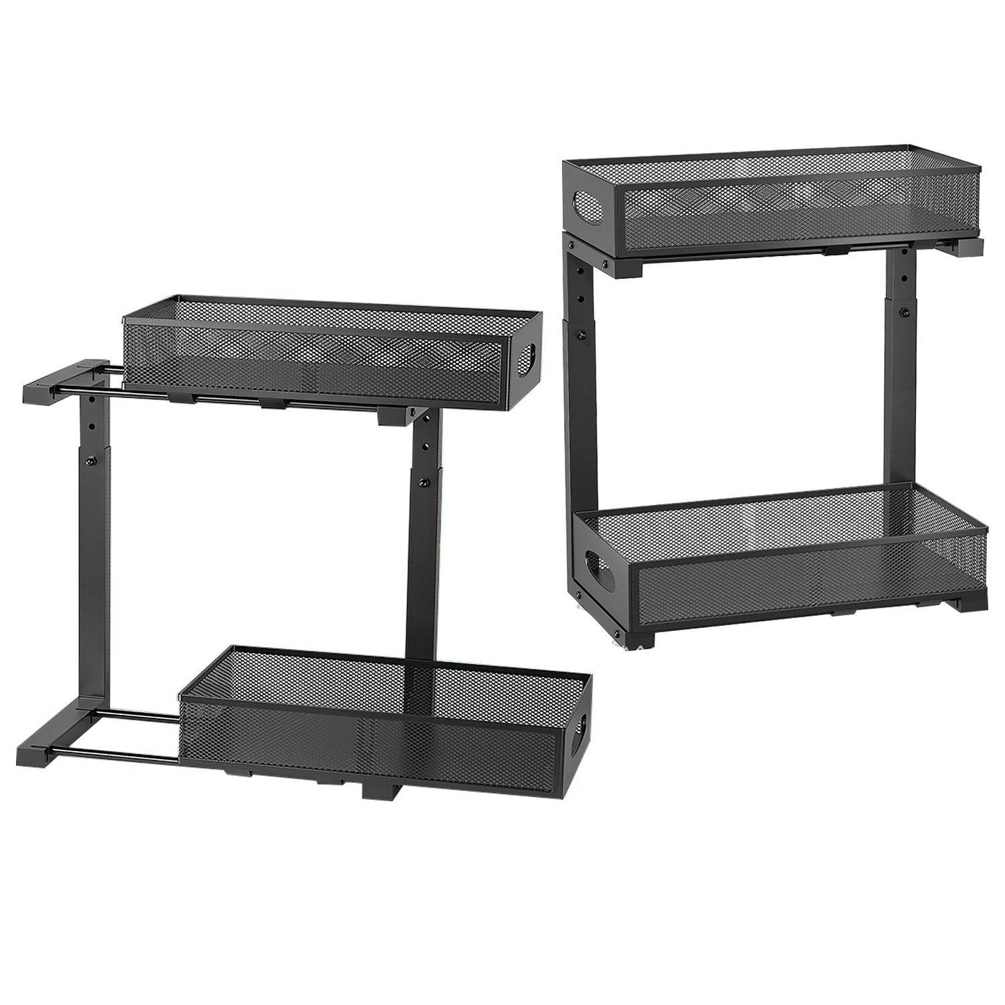 2 paniers de rangement coulissants à 2 niveaux pour dessous d'évier avec 5 paniers en maille à hauteur réglable pour cuisine, salle de bain, bureau à domicile