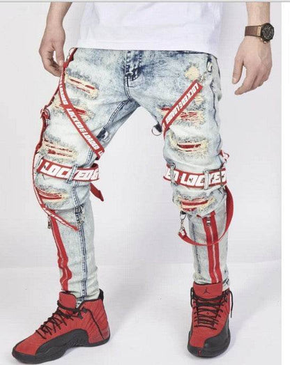 AliExpress Pantalon en jean blanc haut de gamme pour homme Commerce extérieur transfrontalier Tendance trou Jean slim noir homme