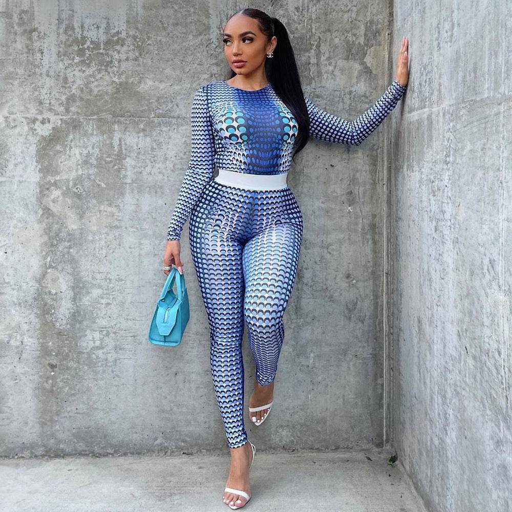 Fashion Skinny 2pcs Printed Athleisure Outfit women
