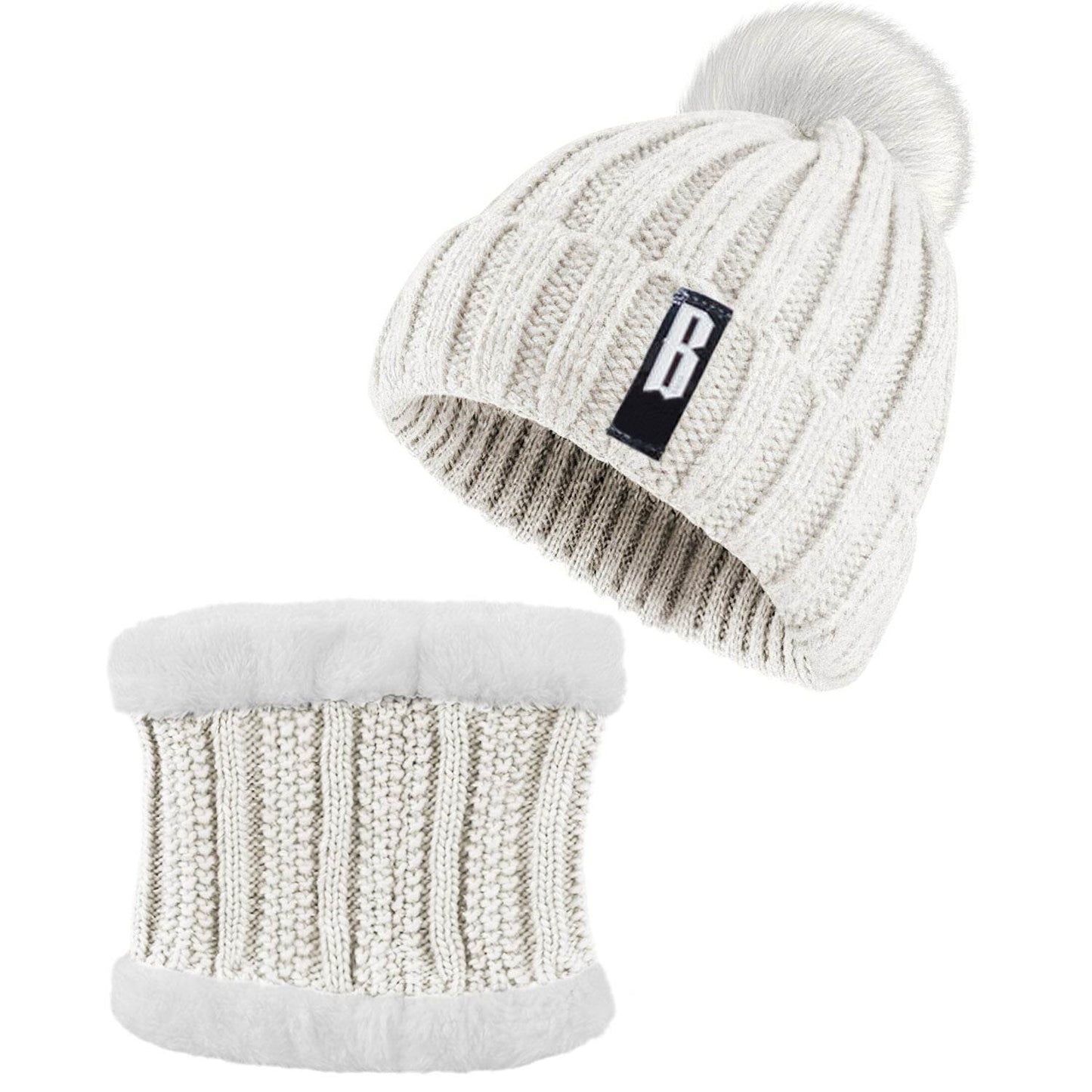 1Set Winter Beanie Hat Scarf Set Women Warm Knitting Skull Cap Neck Warmer For Walking Running Hiking Camping Outdoors Gift