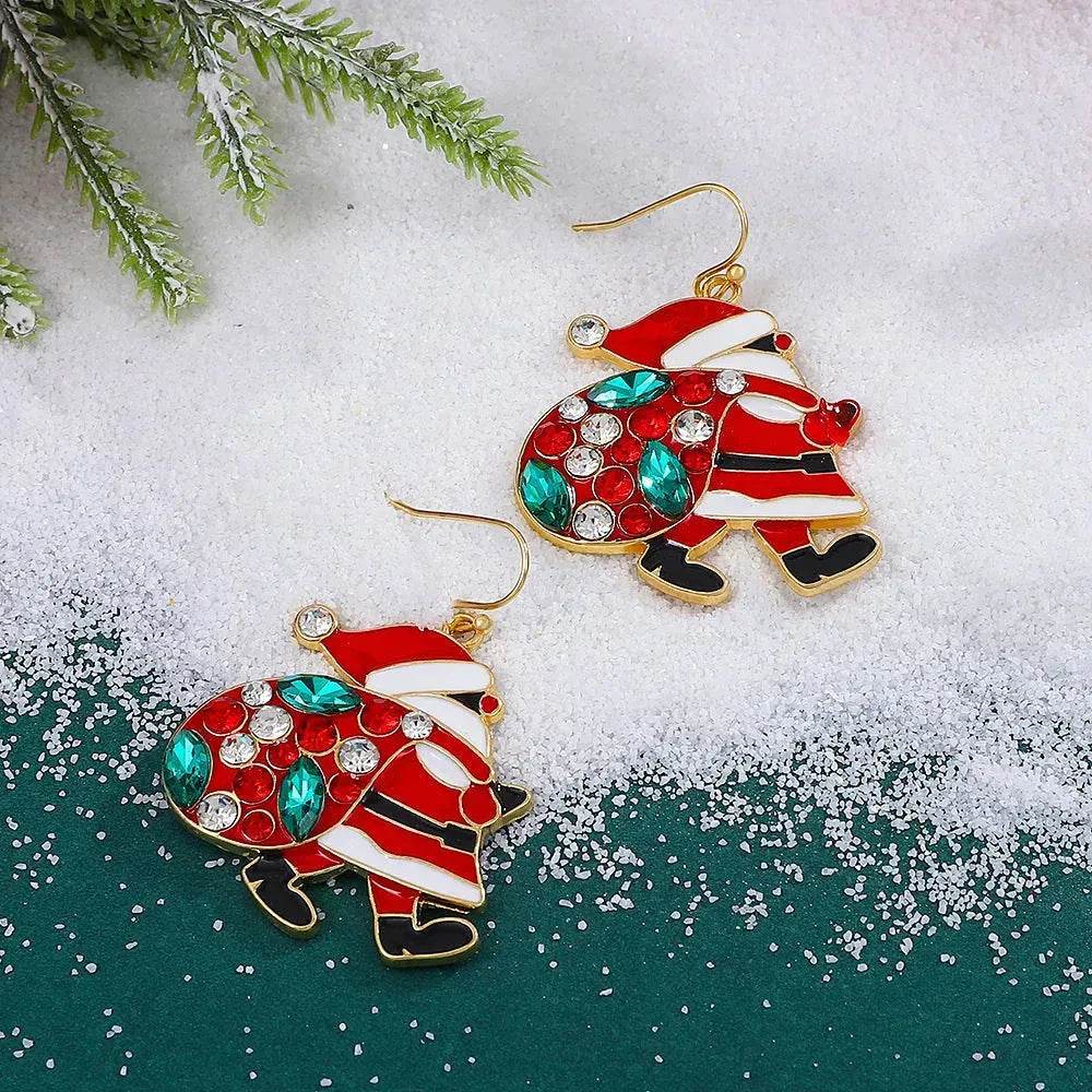 Boucles d'oreilles Père Noël mignonnes personnalisées avec strass colorés Boucles d'oreilles de Noël tendance pour femmes Bijoux