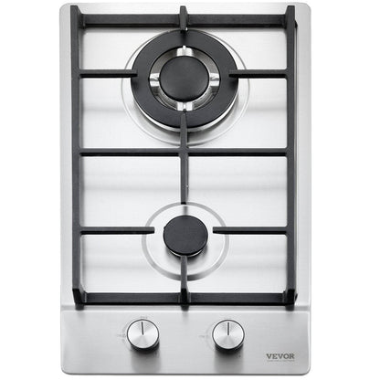 Gas Cooktop 12 Inch, Max 12250BTU 2 Burners Built-in Stainless Steel Gas Stove Top, LPG NG Convertible Dual Fuel Natural Gas Hob With Thermocouple Protection