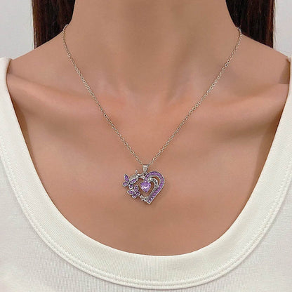 Collier papillon Ins avec strass, pendentif chaîne de clavicule creuse en forme de cœur, tendance et personnalisé, pour la Saint-Valentin