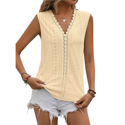 Summer Sleeveless Lace Blouse Tops Women V-neck top