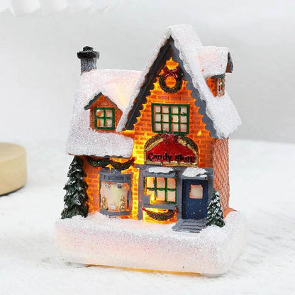 Christmas Decorations Resin Small House Luminous Ornaments