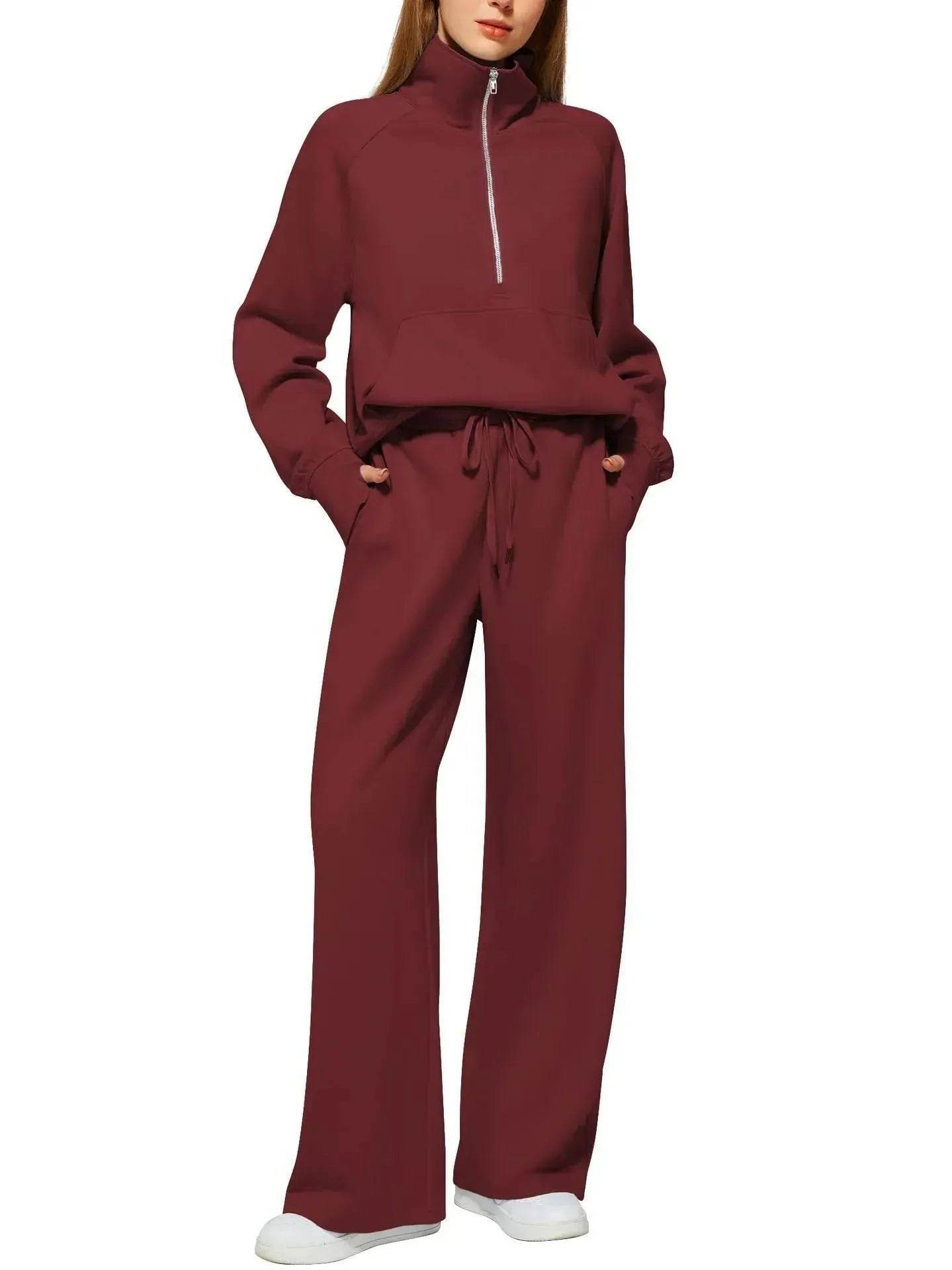 Plain Women Matching Casual Winter Tracksuit set - joggers and hoodie set for women