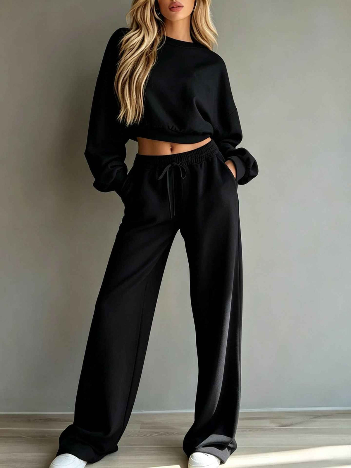 Women’s Casual Hooded Sweatshirt & Wide-Leg Pants Set – Long-Sleeve Two-Piece Sports Outfit