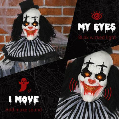 HOMCOM 6 Life Size Outdoor Halloween Decoration, Classic Black And White Striped Clown Animatronic, Sound And Motion Activated Animated Prop With Light Up Eyes  Sounds