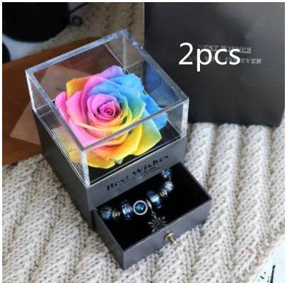 Eternal Flower Rose Jewelry Box for Birthday Presents Valentines Day Wedding Gift Box