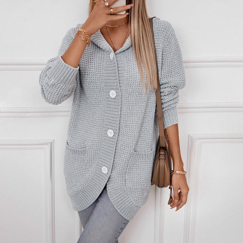 Women's Hooded Loose-Fit Mid-Length Knit Sweater