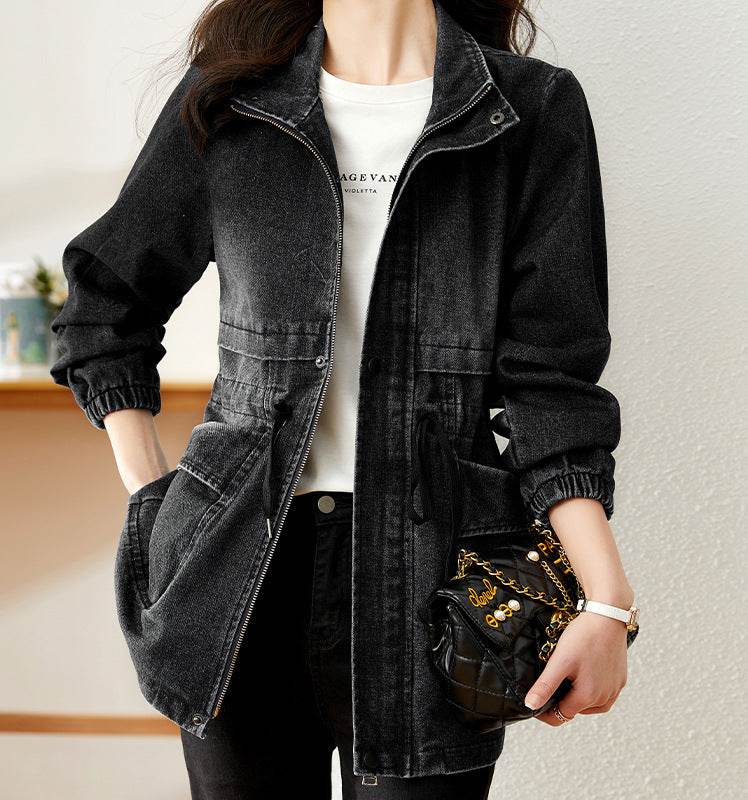 Fashion formal fitted  Zip up Denim Jacket Women