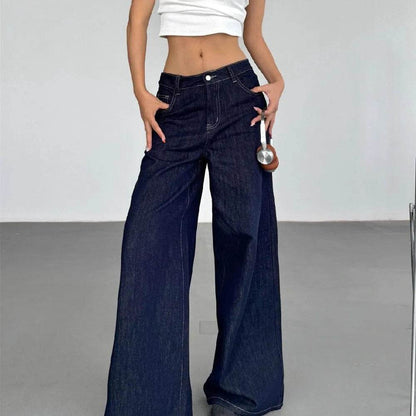 Pantalon Jean Ample Jambe Large Rétro Américain Tendance pour Femme