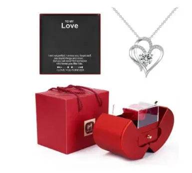 Boîte à bijoux de mode pomme rouge cadeau de Noël collier Rose éternelle pour fille fête des mères Saint Valentin cadeaux avec fleur artificielle Rose fleur boîte à bijoux