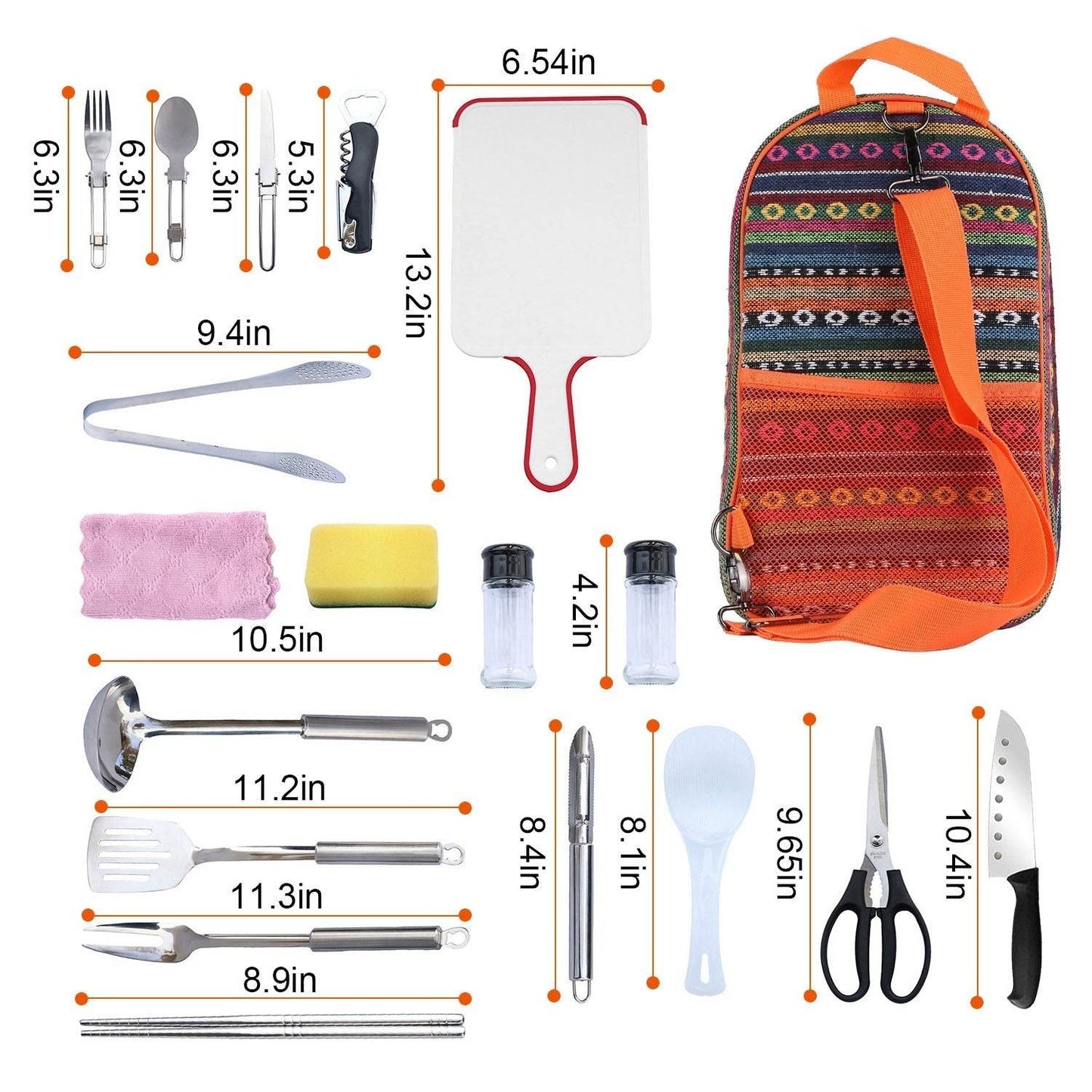 Kit d'ustensiles de cuisine de camping 19 pièces, batterie de cuisine portable de pique-nique, équipement de cuisine d'extérieur, appareils de barbecue de feu de camp avec sac de rangement