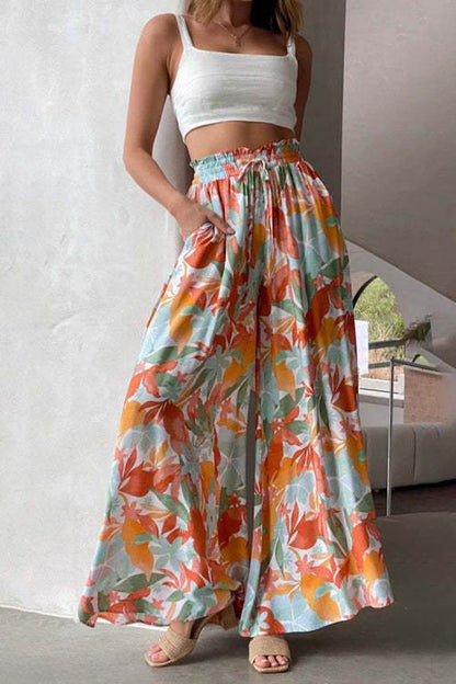 Printed Comfortable Casual High Waist  Wide-leg Floral Palazzo Trousers women