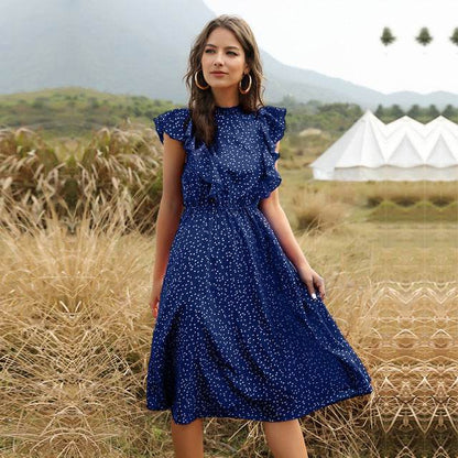 Polka dot Chiffon Ruffled Summer midi dress