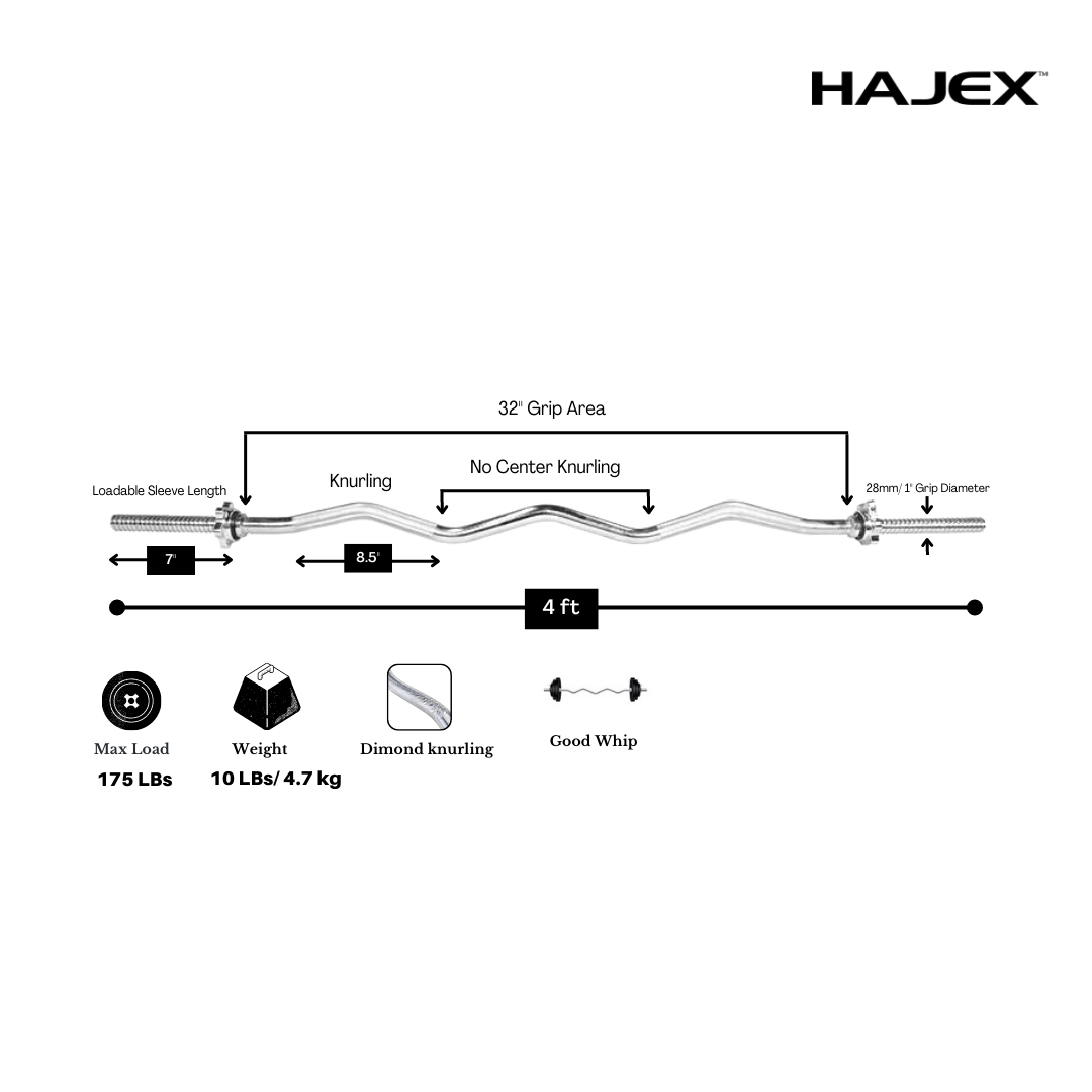 Barres d'haltères olympiques et standard HAJEX 4 pieds, 5 pieds, 6 pieds et 7 pieds