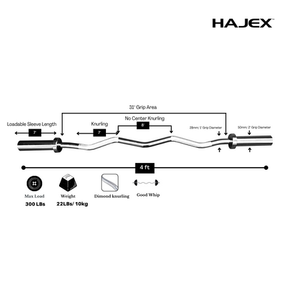 Barres d'haltères olympiques et standard HAJEX 4 pieds, 5 pieds, 6 pieds et 7 pieds