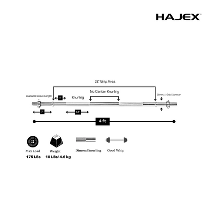 Barres d'haltères olympiques et standard HAJEX 4 pieds, 5 pieds, 6 pieds et 7 pieds