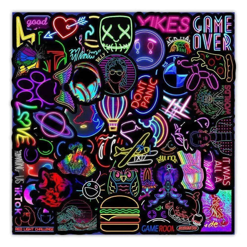 50 New Neon Stickers Car Trunk Phone Water Cup Decoration Stickers