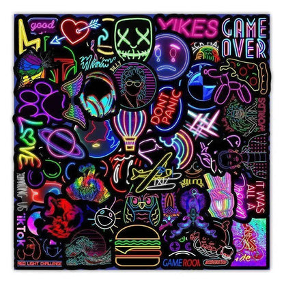 50 New Neon Stickers Car Trunk Phone Water Cup Decoration Stickers