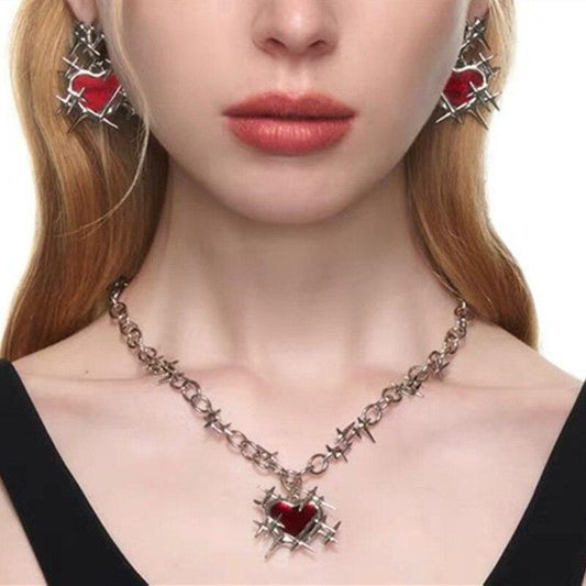 Collier et boucles d'oreilles Épines Rouges