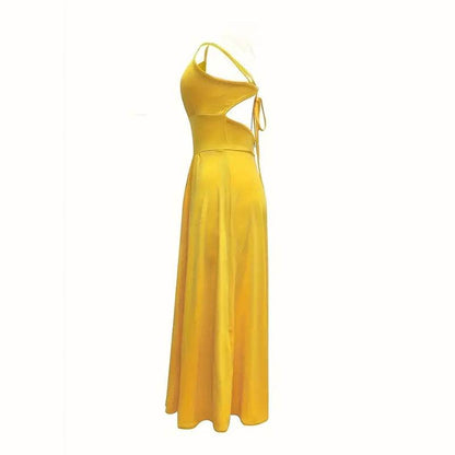 Elegant V Neck Summer Maxi Slit Dress Spaghetti Strap High Slit Long Dress