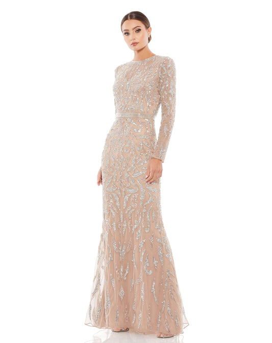 Robe de soirée à manches longues et perles