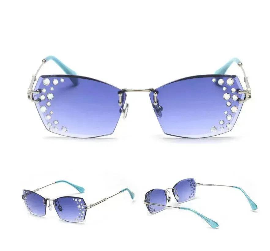 Lunettes de soleil tendance sans monture en cristal pour femme, nuances sans monture, strass, lunettes de soleil femme, diamants, fête