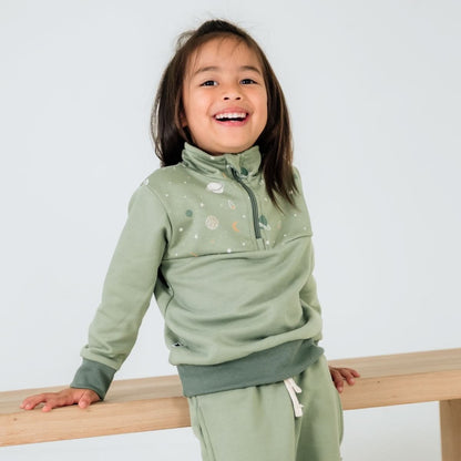 Kids' Bamboo Fleece Half-Zip | Ash With Night Sky