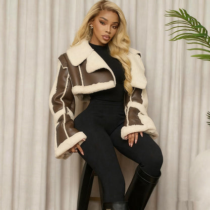 Women’s Leather Jacket with Fur Trim – Short Stylish Warm Winter Jacket
