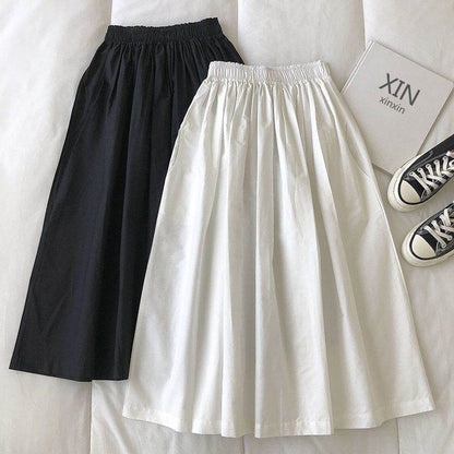 Solid Color Women Workwear Pleated Midi Skirt