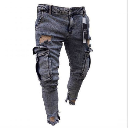 Cargo Hole Denim Jeans Men pant slim fitted