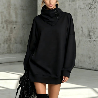 Women’s Vintage Loose-Fit Button-Down Sweatshirt – Mid-Length Casual Long-Sleeve Pullover Top