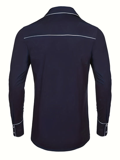 Western Cowboy Chic Long Sleeve Embroidered Shirt - Soft Cotton Blend, Elegant Design, Casual Style for Spring Fall Vacation Resort Wear - Men's Shirt for Outdoor Activities, Travel, and Leisure