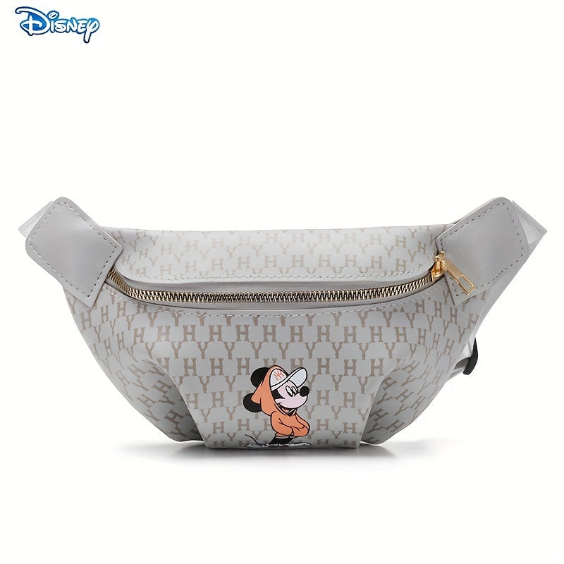 1pc Disney Mickey Cartoon Fanny PU Material Pack, Adjustable Strap Waist Bag With Fashion Zipper, Suitable For Sports & Outdoor Activities