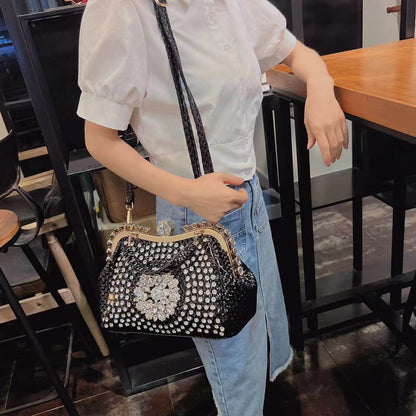 Sac à Main Bandoulière de Luxe Grande Capacité Incrusté de Diamants pour Femme