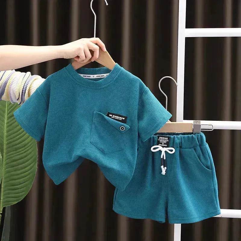 Ensemble deux pièces d'été décontracté pour enfants, T-shirt à manches courtes en coton de couleur unie et short