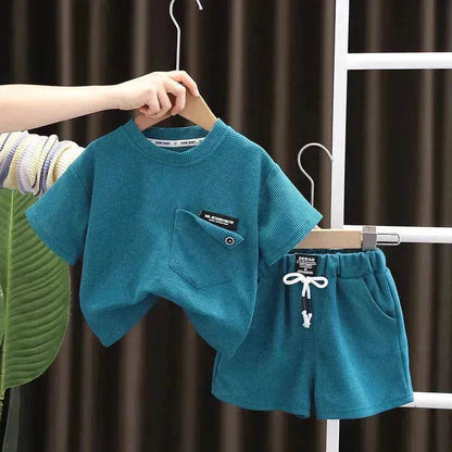 Ensemble deux pièces d'été décontracté pour enfants, T-shirt à manches courtes en coton de couleur unie et short