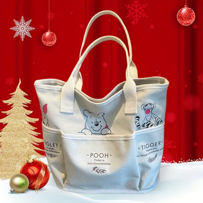 Disney Winnie The Pooh Printed Canvas Tote Bag, Vintage Single Shoulder Bag, Large Capacity Multi-Pocket Handbag Christmas/Halloween gift