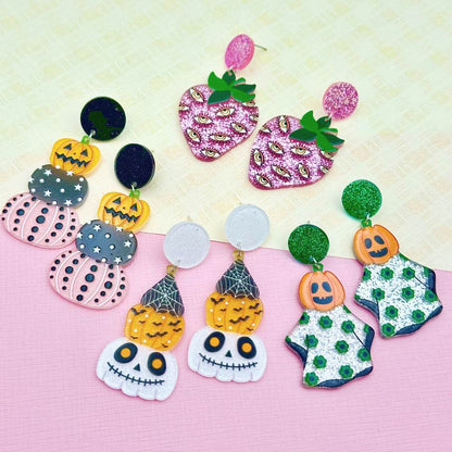 Halloween Day Ornament Colorful Ghost Eyes Funny Acrylic Earrings For Women