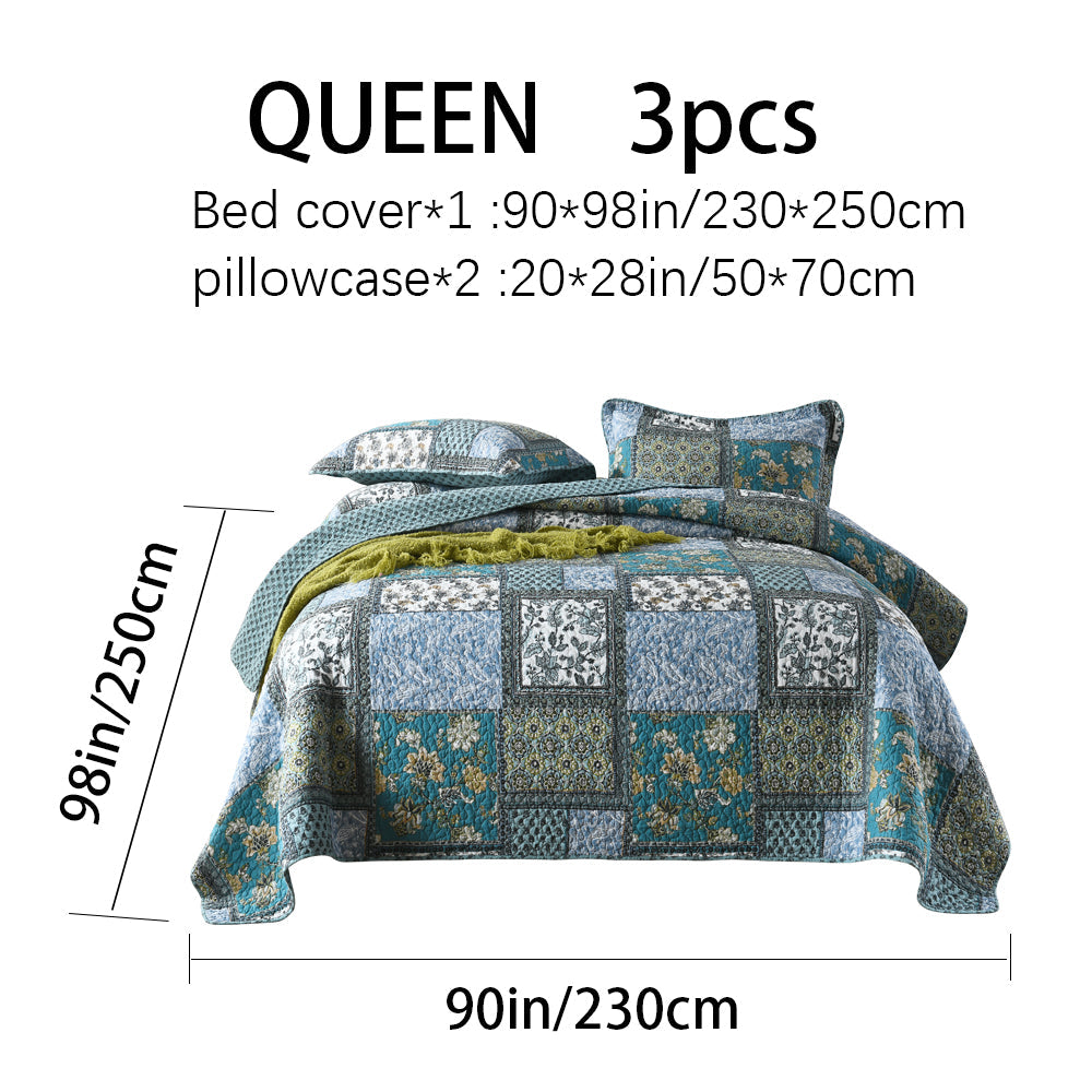 Reversible Cotton Quilt Bedspread Set – Vintage Floral Patchwork 3-Piece All-Season Bedding