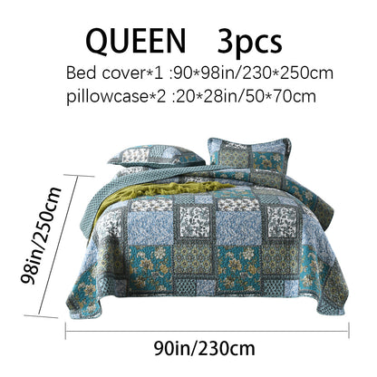 Reversible Cotton Quilt Bedspread Set – Vintage Floral Patchwork 3-Piece All-Season Bedding