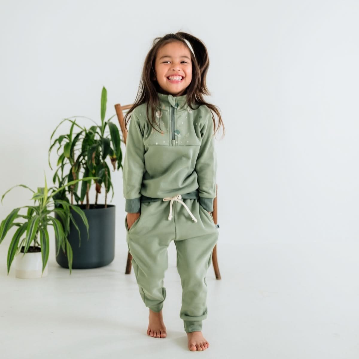 Kids' Bamboo Fleece Half-Zip | Ash With Night Sky