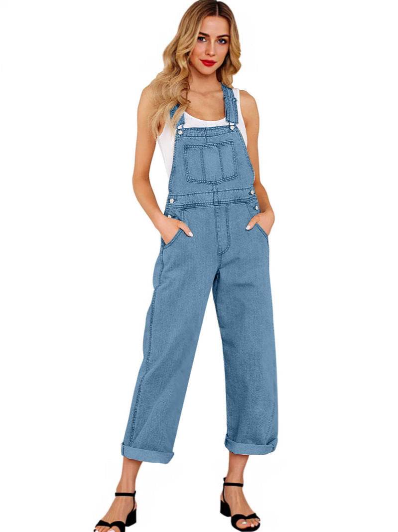 Jeans with Suspender Buttons – Women’s Wide Leg High Waist Denim