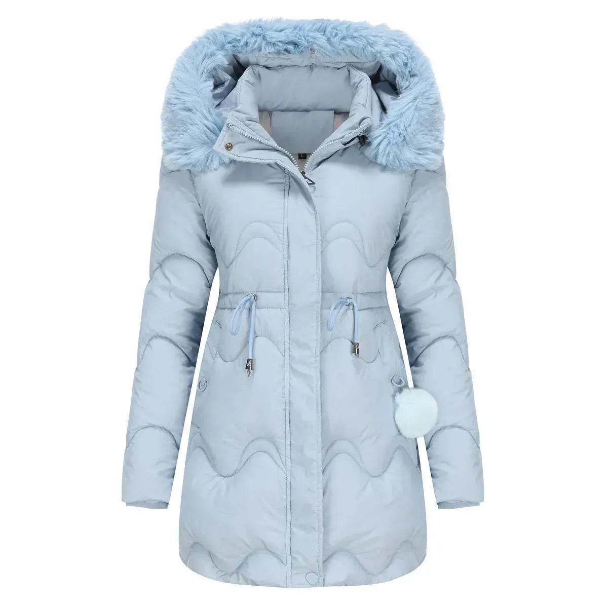Autumn Winter Fur Collar cotton padded long winter jacket for women